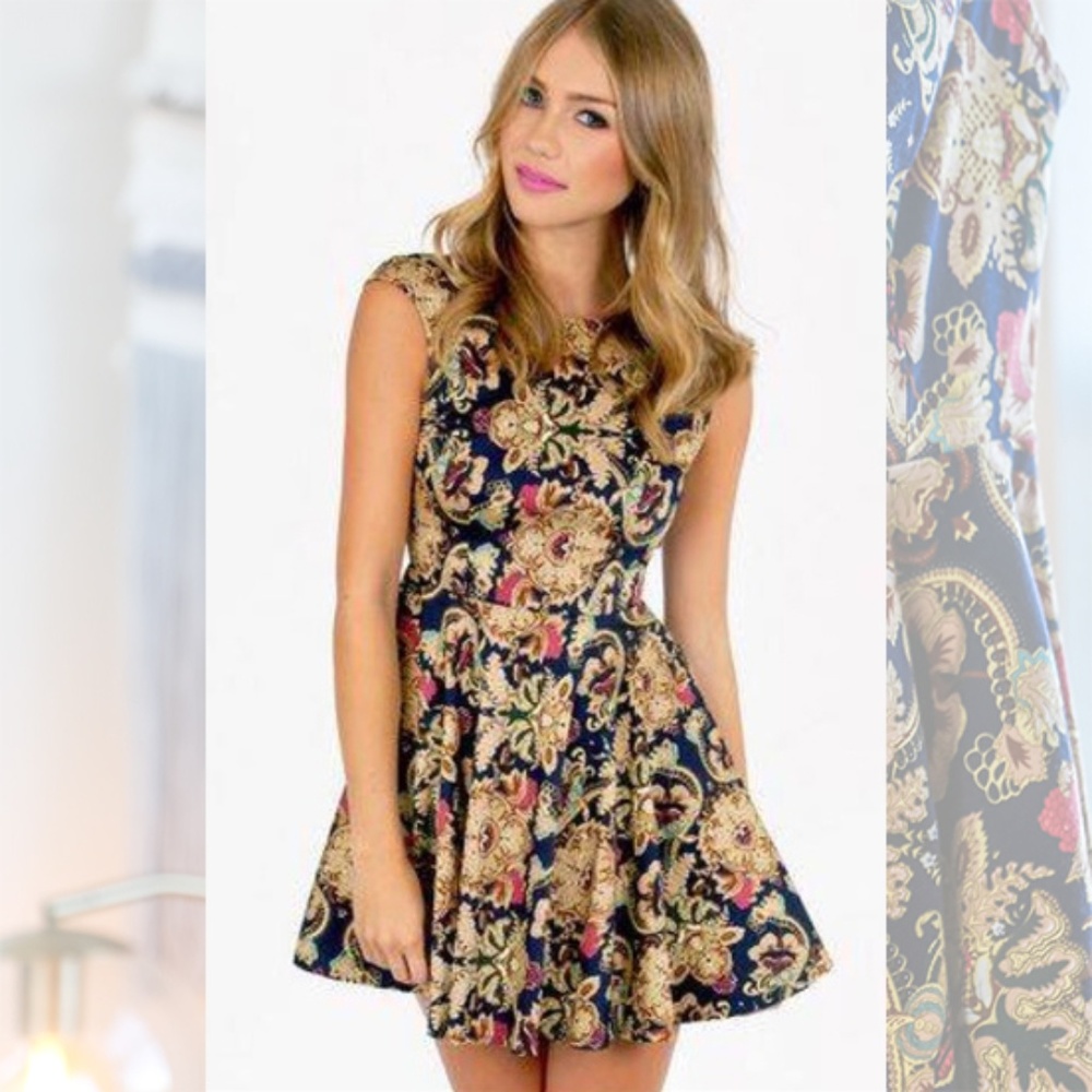 Tobi Baroque Mini Skater Dress